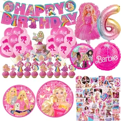 Barbie Geburtstags feier liefert rosa Mädchen Einweg geschirr Banner Cupcake Topper Hintergrund Prinzessin Luftballons Geschenkt üte