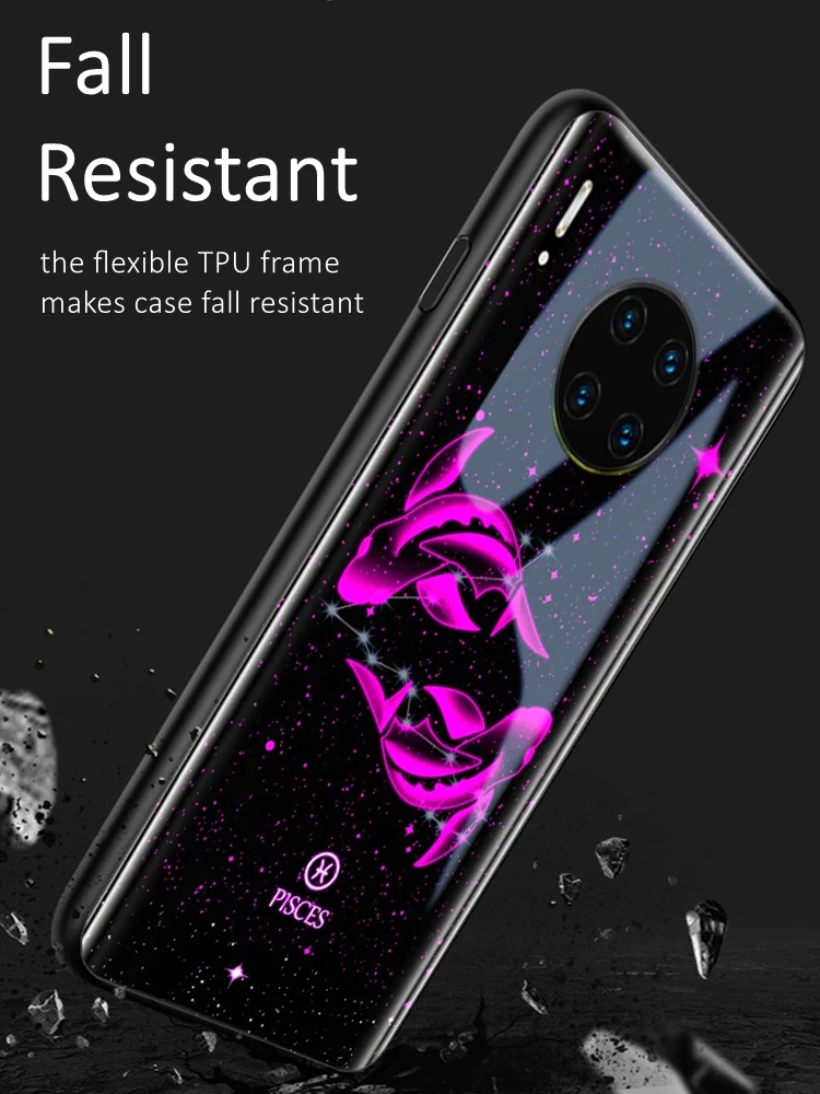 Constellation 7 Color LED Light Glowing Luminous Tempered Glass Phone Case for Huawei P40 P50 P60 Mate 60 40 50 Nova 10 Pro Plus