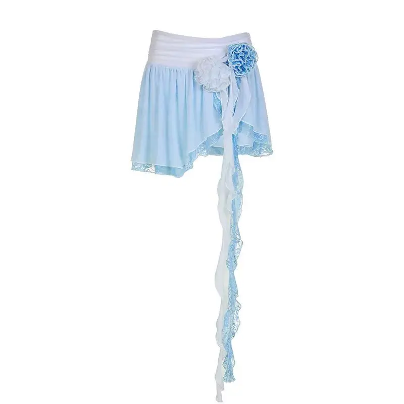 Y2k تنورة نسائية صيف 2025 جديدة في الموضة الكورية العتيقة تنورة هاراجوكو السراويل ملابس امرأة أبيض أزرق Kawaii تنورة صغيرة