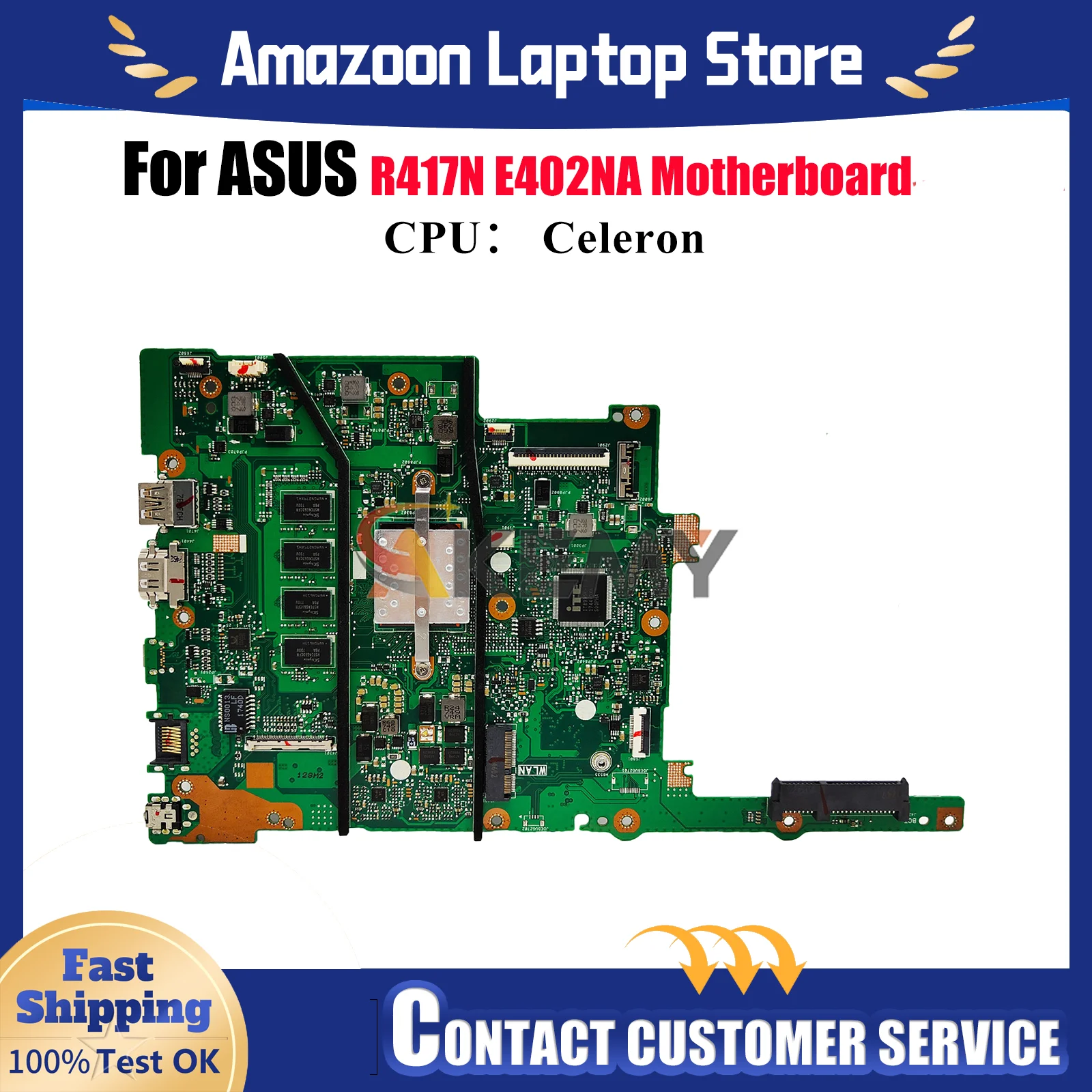 

E402NA Laptop Motherboard For ASUS EeeBook E402N E402NA R417N Notebook Mainboard With Celeron CPU 100% tests OK fast shipping