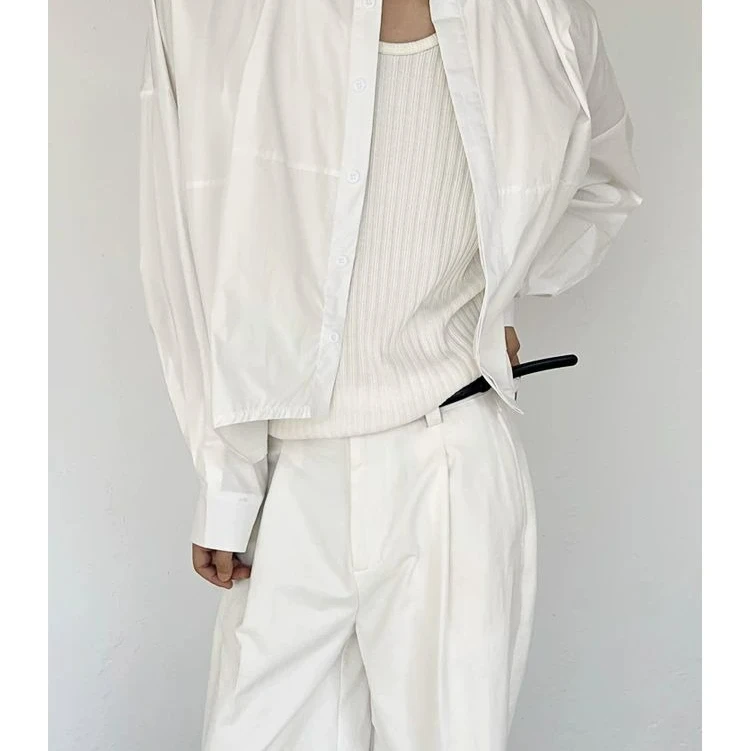 2026 New Spring and Summer Minimalist Lazy Silhouette Splicing Long-sleeved Shirt Loose Shirt Short
