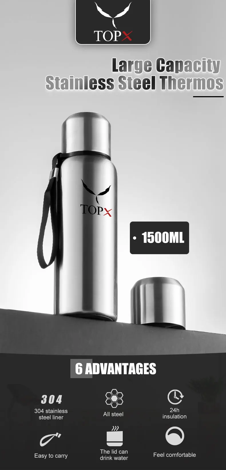 대용량 휴대용 스테인레스 스틸 컵 진공 플라스크 단열 텀블러, 로프 보온 병, 500 1000 1500ml Best5 대용량 휴대용 스테인레스 스틸 컵 진공 플라스크 단열 텀블러, 로프 보온 병, 500 1000 1500ml Best5