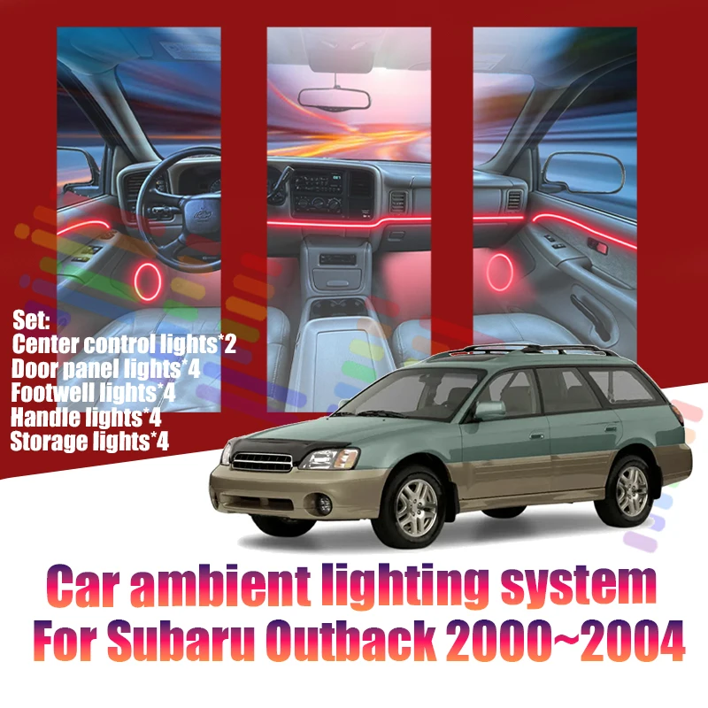 Luces LED Ambientales para Subaru Outback 2000~2004 BE MK2, Luces de Atmósfera Coloridas, Tira de Neón Interior para Auto, Iluminación RGB de 64 Colores