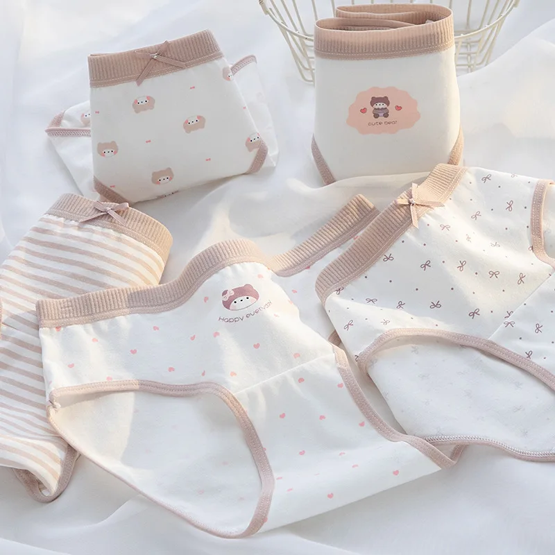 Cartoon Bear Women's Cotton Panties Print Underwear Soft Breathable Ladies Shorts Girls Briefs Sexy Triangular Lingerie 1/5PCS