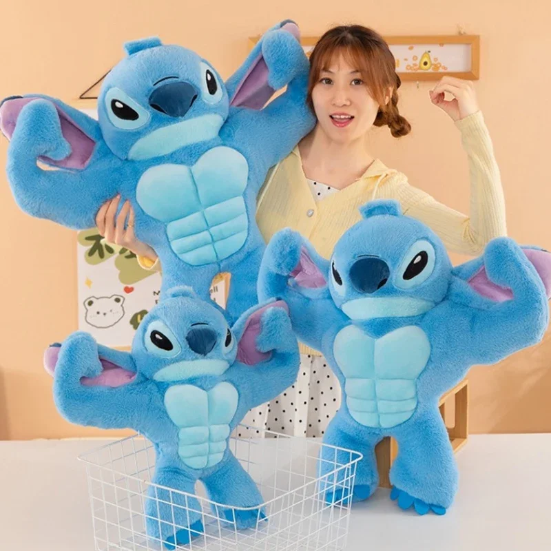 40/70cm Disney Lilo and Stitch Kawaii Muscle Plush Toys Cartoon Plushie Anime Stich Dolls Pillow Stuffed Kids Birthday Xmas Gift