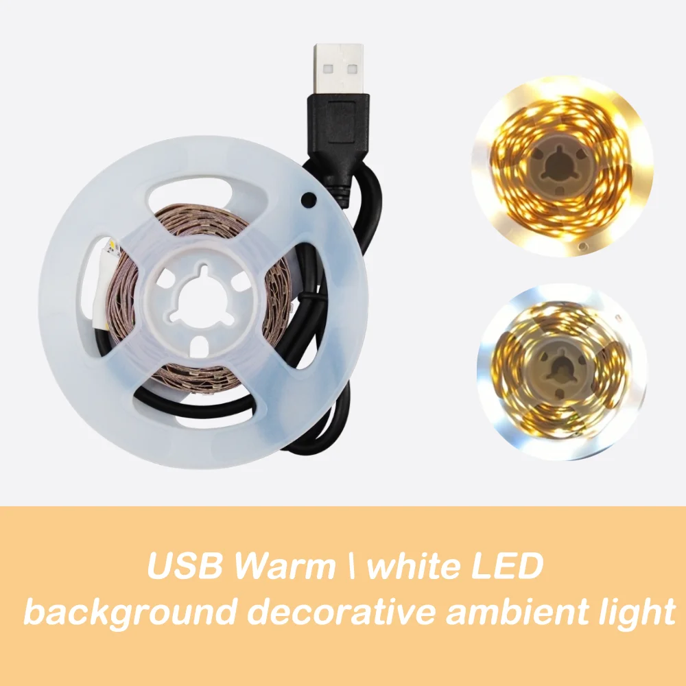 1pc White \ Warm LED Strip Light, Cuttable, USB Power Supply, 5V, For Bedroom, Study Room Decorative Ambient Lighting