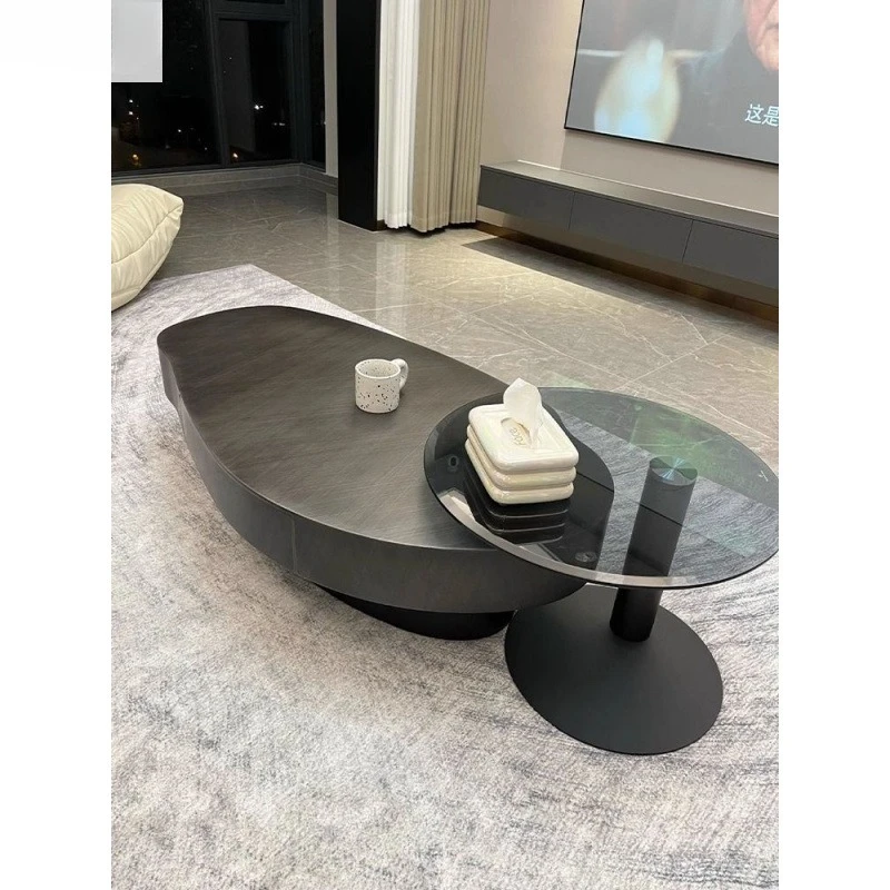 

Mango oval coffee table modern minimalist stainless steel coffee table TV cabinet combination