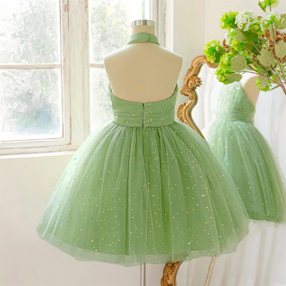 الفتيات فستان الرقبة الترتر فستان الزفاف رقيق فستان الأميرة الأطفال الظهر فستان مجوف الفتيات أداء البيانو الملابس ASQ03