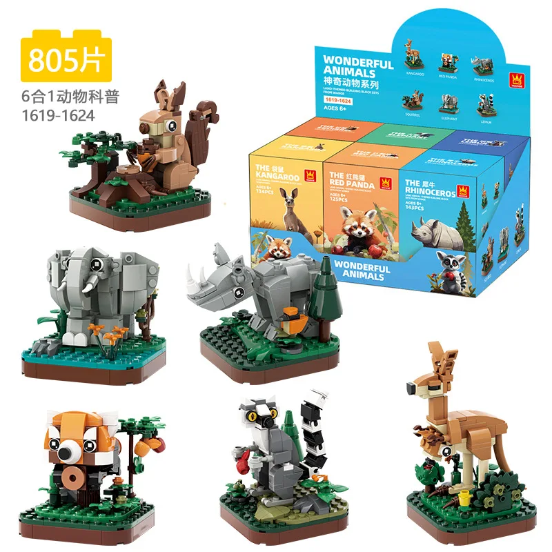 6in1 Wange Blocks Koala Animal Rabbit Building Bricks for Boy Educational Toy Panda Creative Playtime Birthday Gift Set 1613