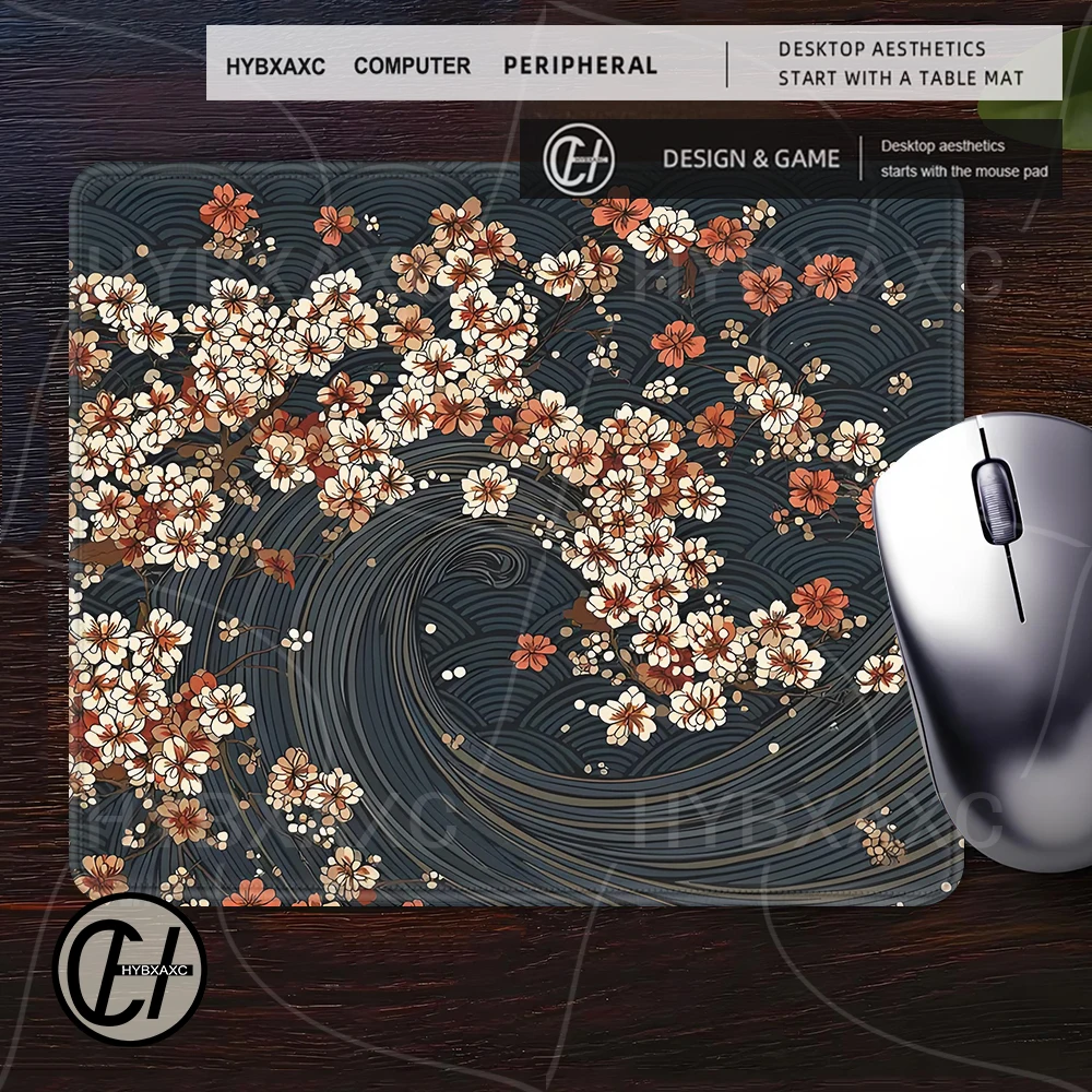 Luxury Floral Mousepad Multiple sizes Large Square Computer Office Game Table Mat Japanese Sakura Wave Rubber Anti-slip Desk Mat