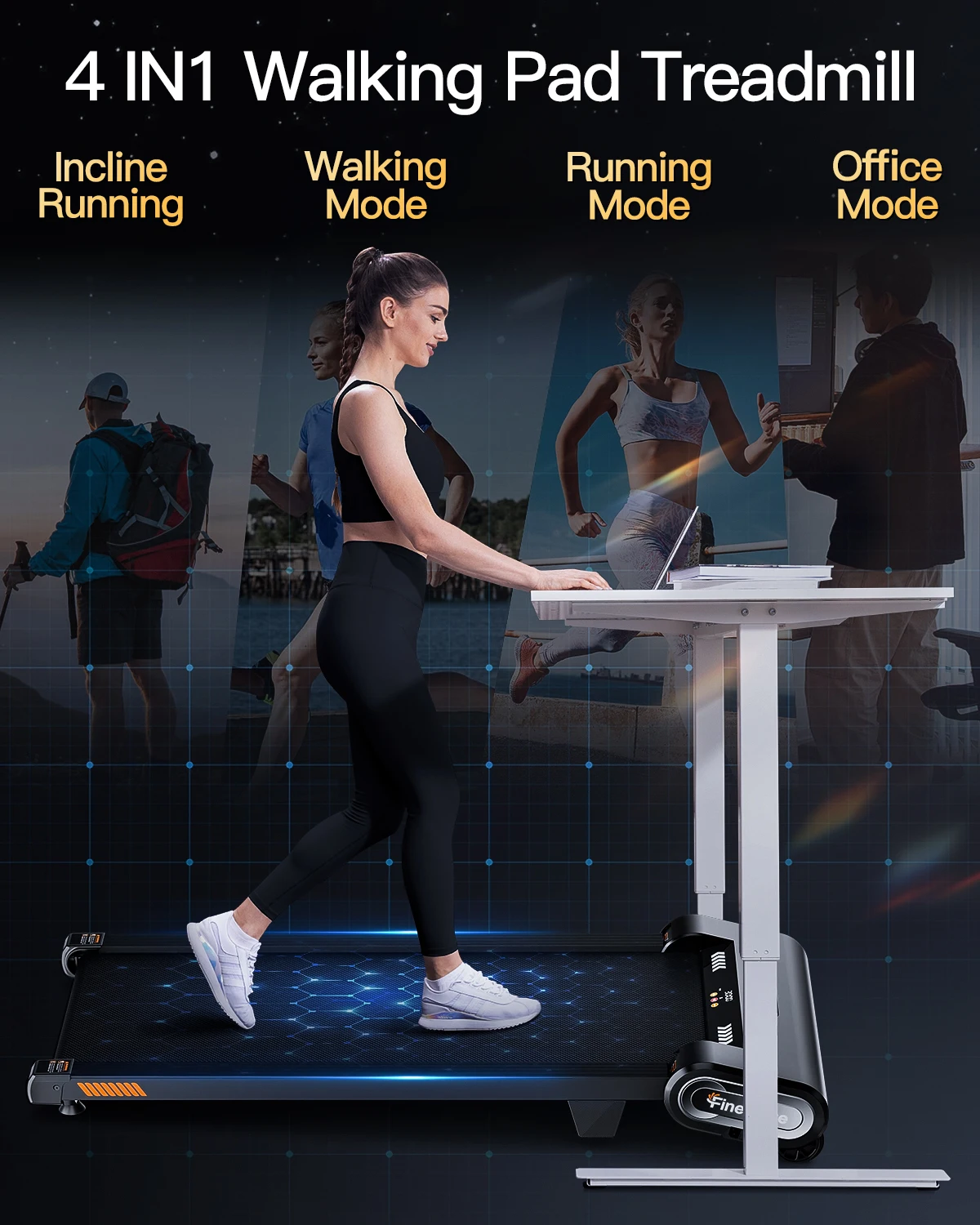 Under Desk Treadmill with Auto Incline,Walking Pad Treadmill 6-Level 13%  Auto Incline,2.5HP Portable Treadmills for Home&Office