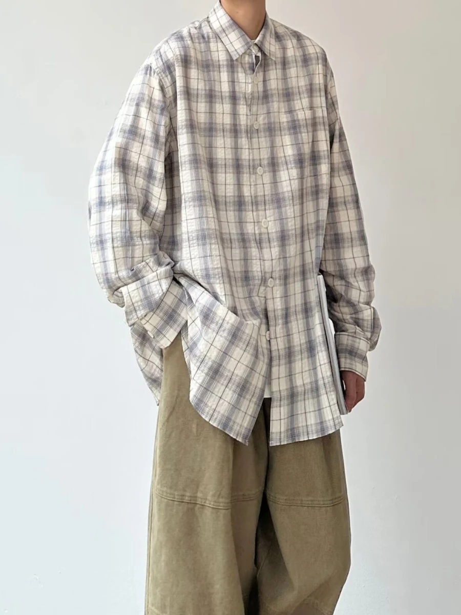 

Мужская рубашка с длинным рукавом, весенне-осенняя, в клетку, премиум-класса, Haome Jaet, модная, весенне-осенняя, с японским дизайном, с воротником