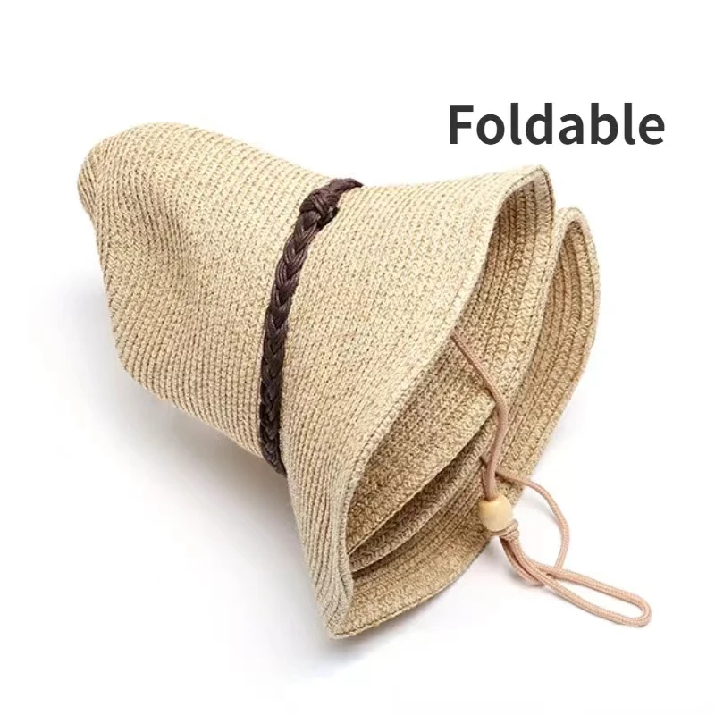 Sombrero de paja plegable hueco para hombre, sombrilla para exteriores, sombrero para el sol, sombrero para la playa, aleros grandes, edición coreana, 62cm