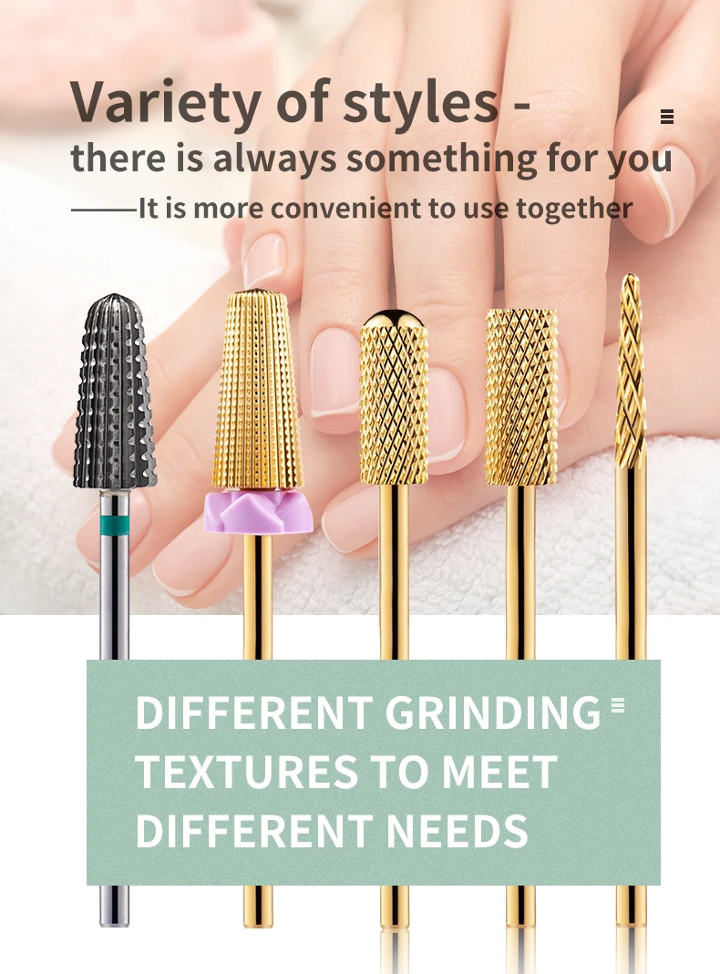 5-in-1-Wolframkarbid-Nagelbohrer, Fräser zum Entfernen von Nagellack, UV-Gel, konisch, Sicherheits-Endschnitt, Maniküre-Werkzeuge, golden – Detail 5