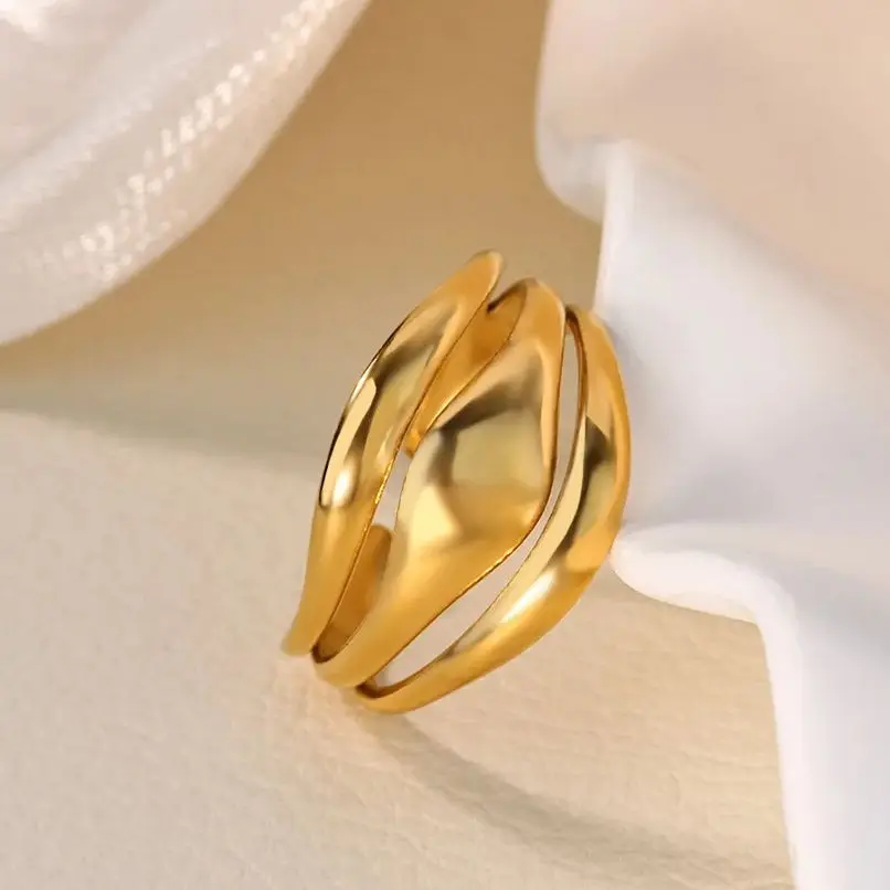 Fashion Geometric Toe Rings for Women Gold Color Stainless Steel Wavy Adjustable Ring Aesthetic Party Trendy Jewelry Gift view 4