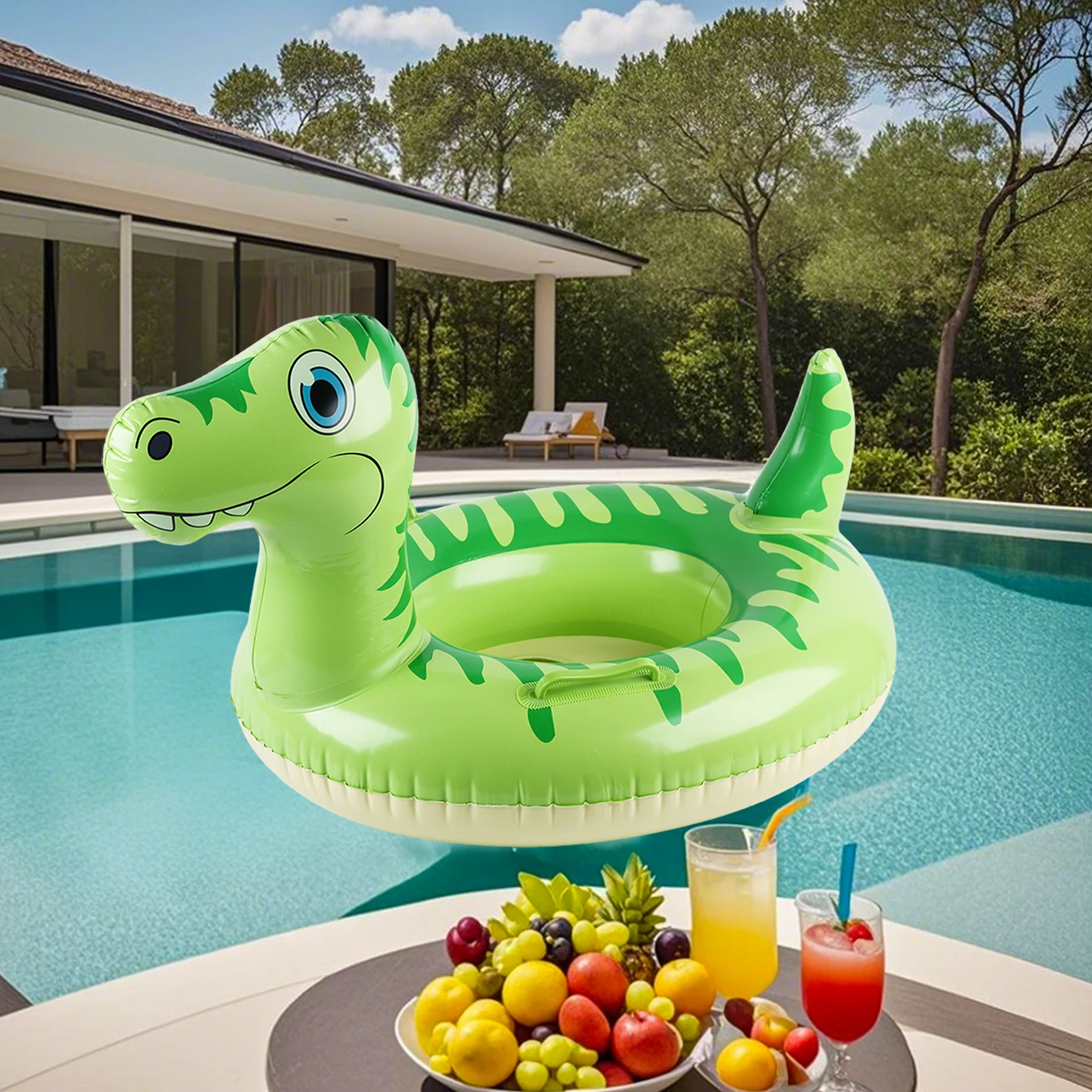 1 anillo de natación inflable de dinosaurio verde, flotador de piscina divertido, perfecto para jugar en el agua