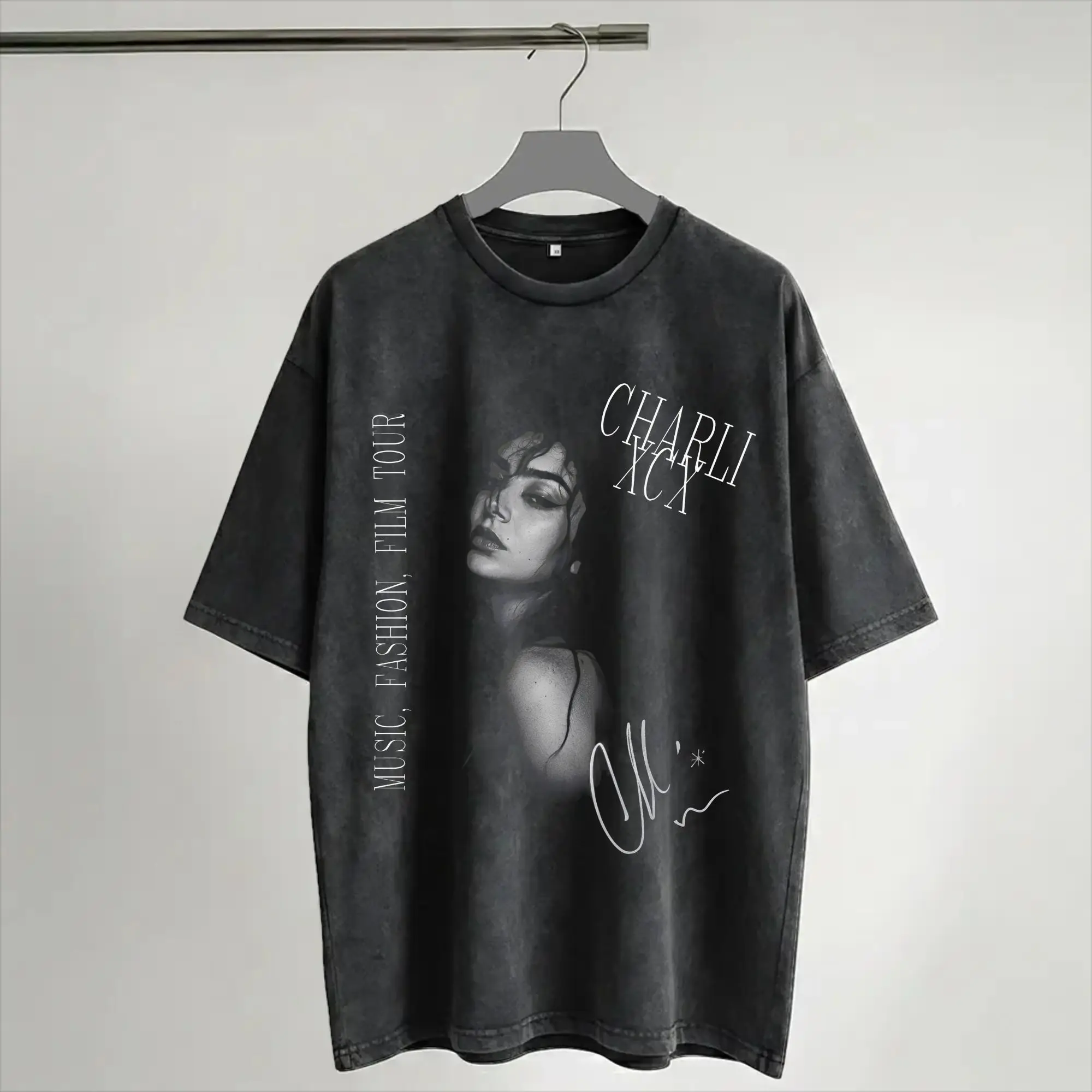 Charli XCX 2026 Music Fashion Film Tour  T Shirt Hip Hop Washed Short Sleeve Harajuku T-Shirts  Retro for Men Women Streetwear