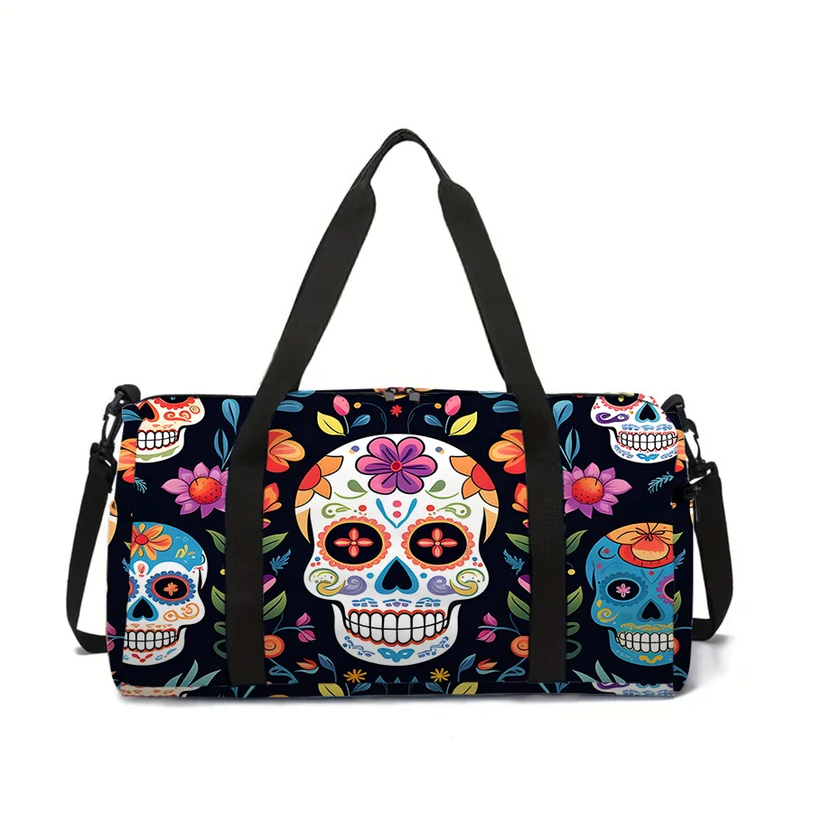 

Colorful Skull Large Capacity Travel Duffels Bag for Boy/Girl Children Best Gift 2D Flat Cartoon Leisure Fitness Bag