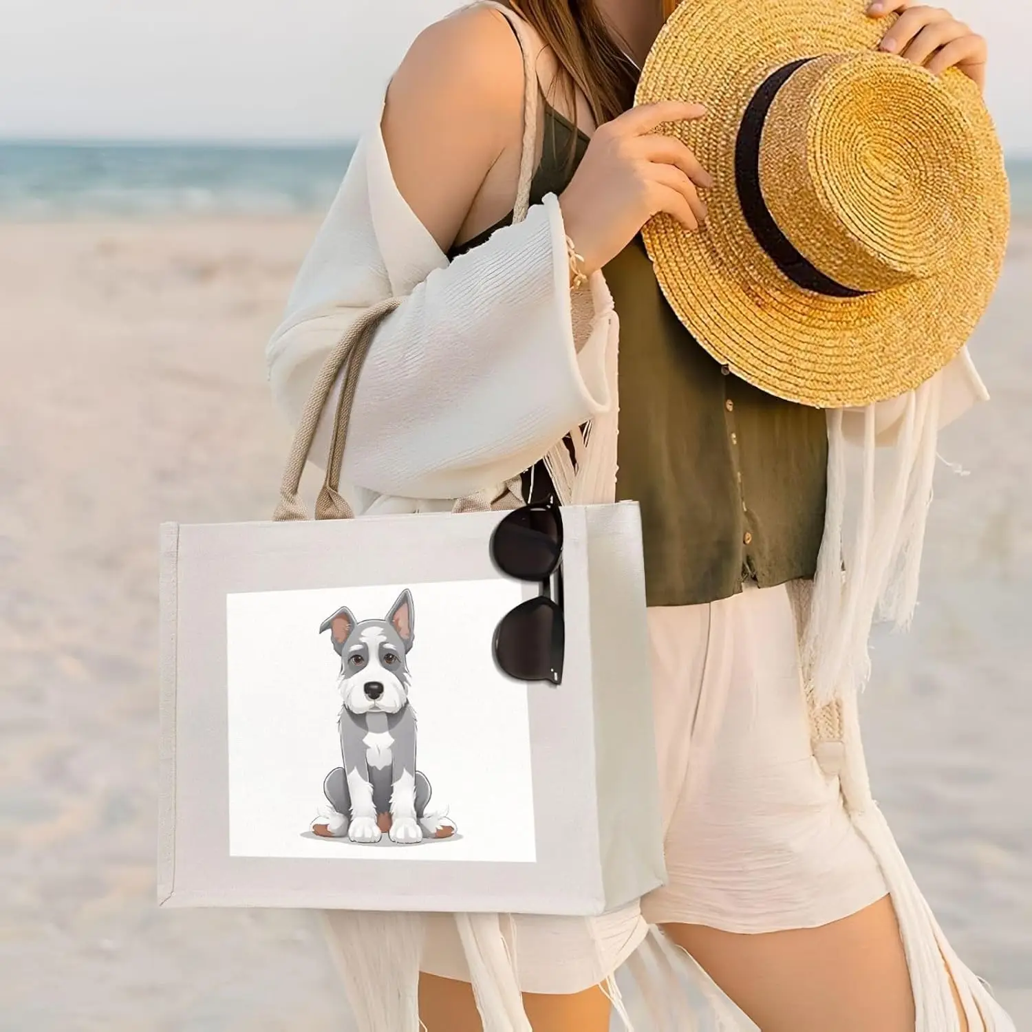 (Adorable Schnauzer) Bolso de mano de lona Bolso de hombro de viaje de playa Bolso de hombro para regalos