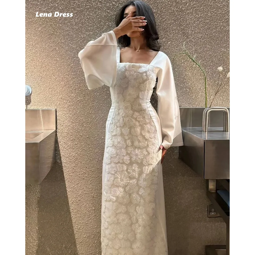 레나 스퀘어 칼라 이브닝 드레스 2025 여성 럭셔리 여성 이브닝 드레스 맞춤 제작 고급 파티 드레스 긴팔 프롬 가운