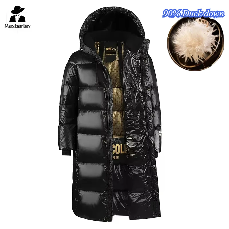 

Winter Black Gold Down Jacket Men's Long Brand Glossy Waterproof White Duck Down Warm Parka Short Women Lightweight Hooded Coat