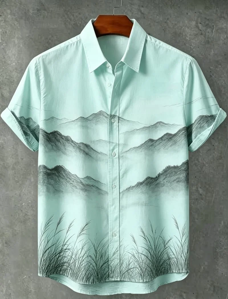 Men's Artistic Nature Print Casual Short Sleeve Shirt Collection,for Beach Days, Surf Trips, Pool Parties and Casual Summer Wear