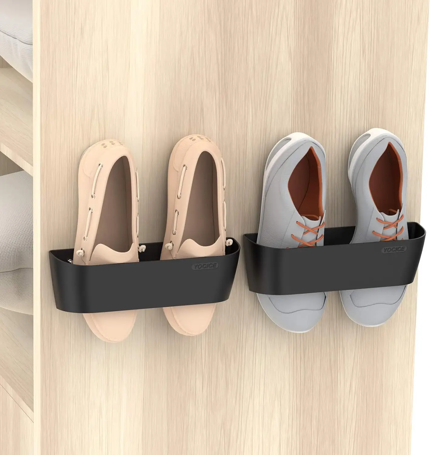 

Wall Mounted Shoe Rack 2 Pack with Sticky Strips, Plastic Shoe Holder Storage Organizer for Door