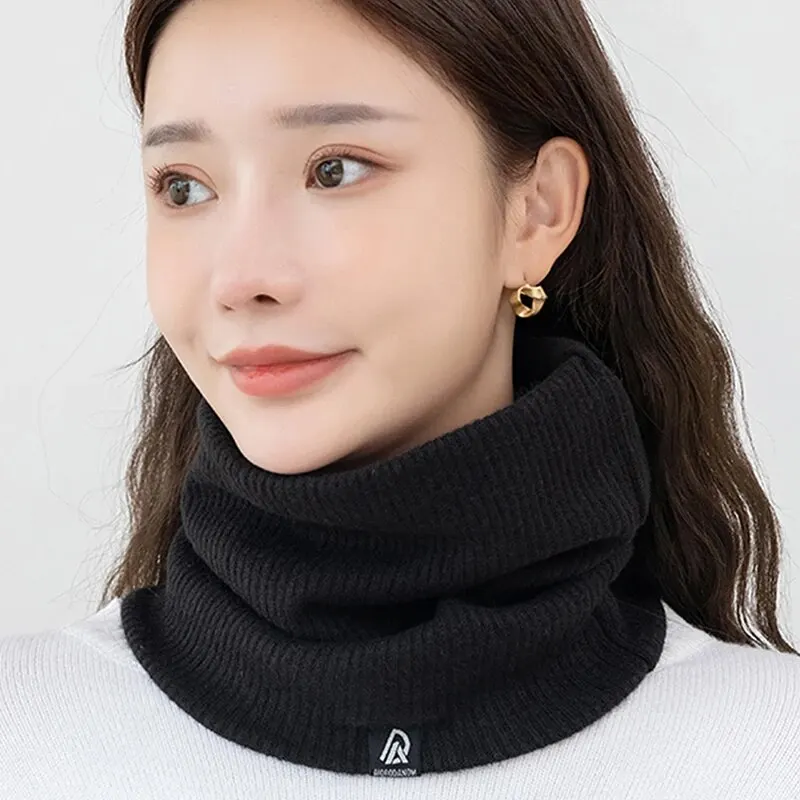 

Solid Color Knitted Pullover Scarf For Women Winter Fleece-Lined Loop Nackscarf Men Outdoor Cycling Warm Scarf Unisex