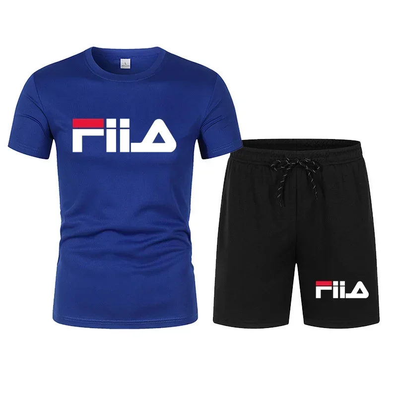 2026 Nowy Modny Zestaw Inspirowany Marką FILA Męski Damski Unisex Krótki Rękaw T-Shirt i Szorty 2-częściowy Strój Streetwear — zdjęcie 4