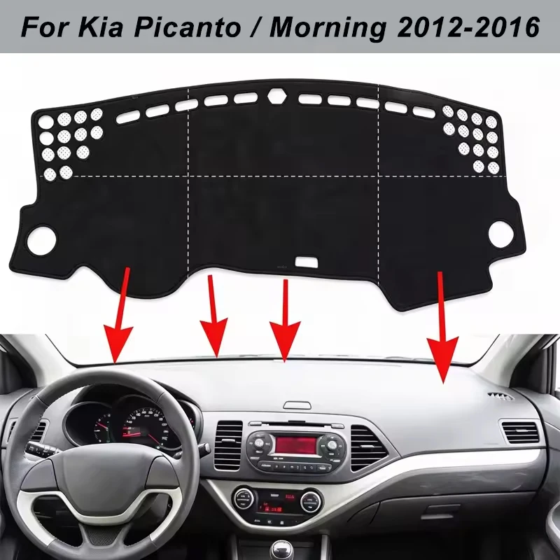 Dashboard Cover Dash Mat For Kia Picanto / Morning 2012-2016 Anti-Glare Non-Slip Sun Shade Interior Protector