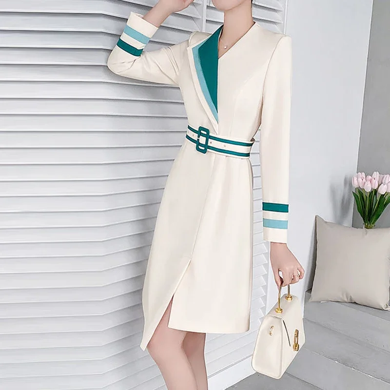 Mid length autumn 2023 new over knee British waist double breasted jacket  coats and jackets women  long coat