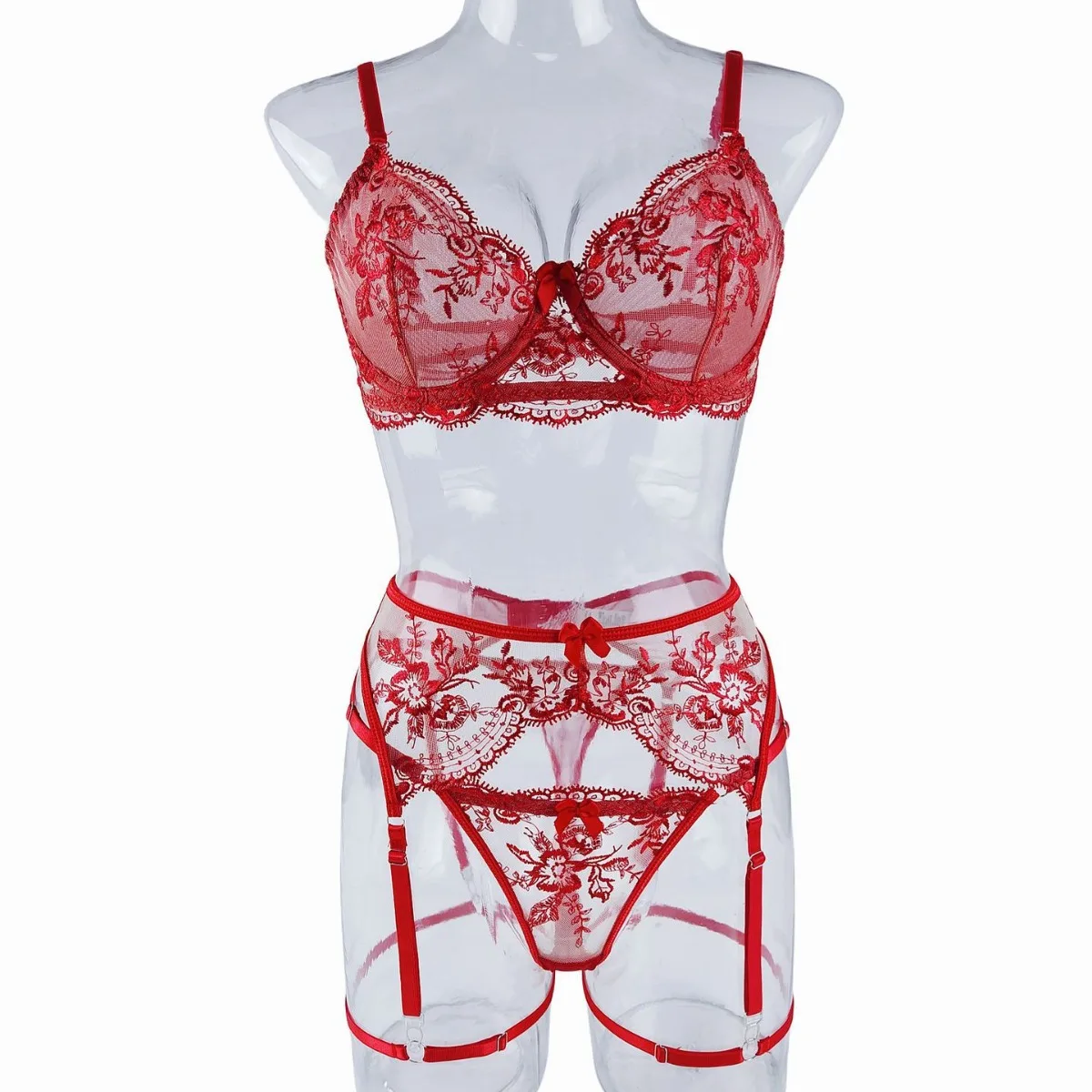 카자노 크로스보더 섹시 레이스 투명 여성 속옷 세트 로우 웨이스트 팬티 폴리에스터 원단 매혹적인 홀로우 아웃...