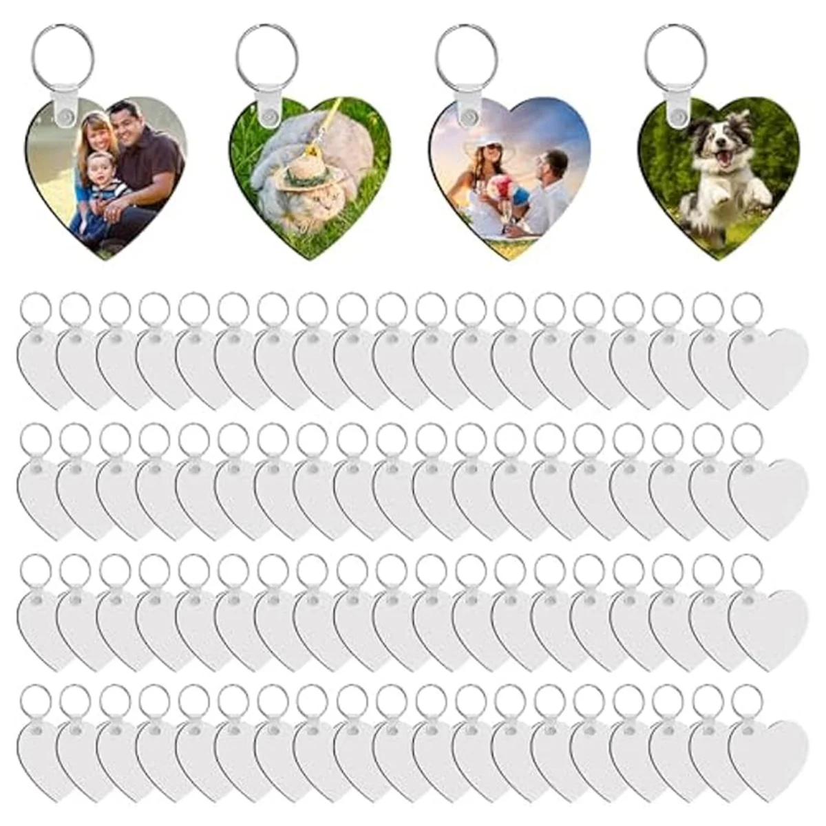 240Pcs Sublimation Keychain Blanks Heart Double Sides 80 Sublimation Keychains Blank with 160 Rings and Clips