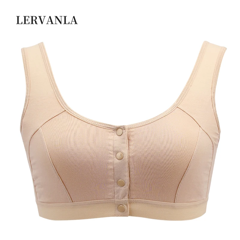 LERVANLA 6031 Mastectomy Bra with Pockets Front Closure Cotton Plus Size Lingerie for Post Surgery Women Silicone Insert