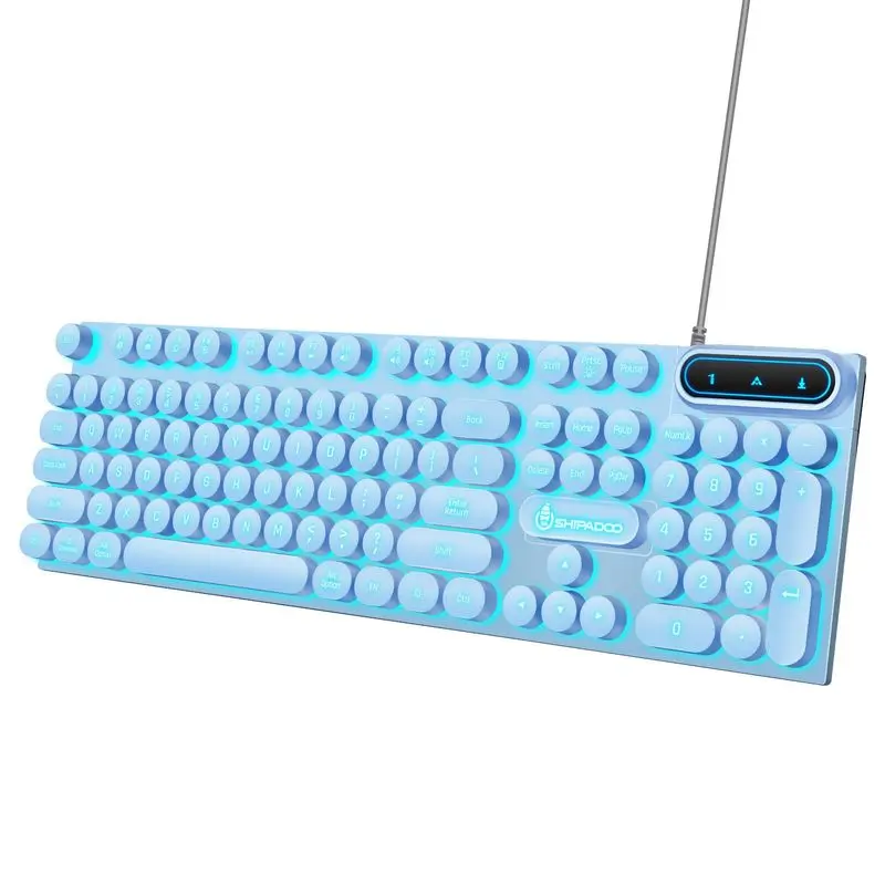 Bestseller D500 Wired Usb Gaming Keyboard And Mouse Set Pink Blue Punk Round Translucent Keycap Bidirectional White Light For Pc