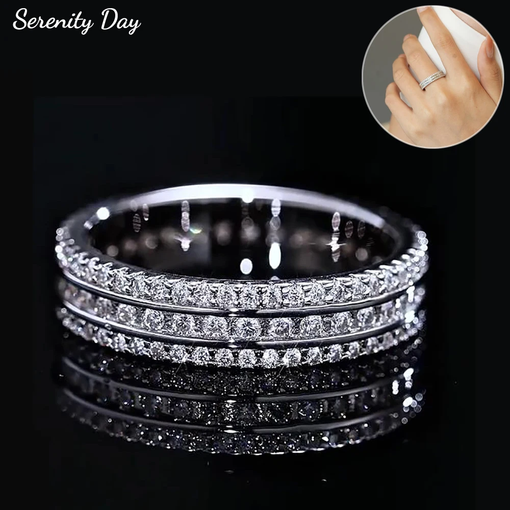 Serenity 3 Row All D Moissanite Row Rings for Women Men 925 Sterling Silver Sparkling Eternity Rings Girl Gift Jewelry Wholesale