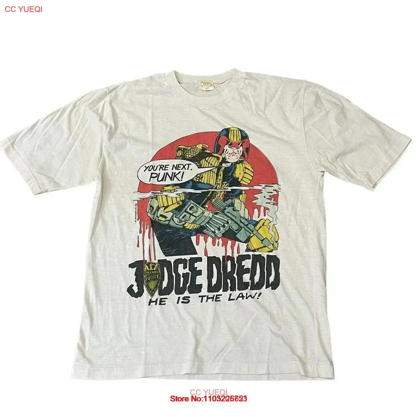 Vintage Judge Dredd He is The Law 1983 camiseta You re Next Punk cómic 80s lavado cómodo suave homme Casual vintage
