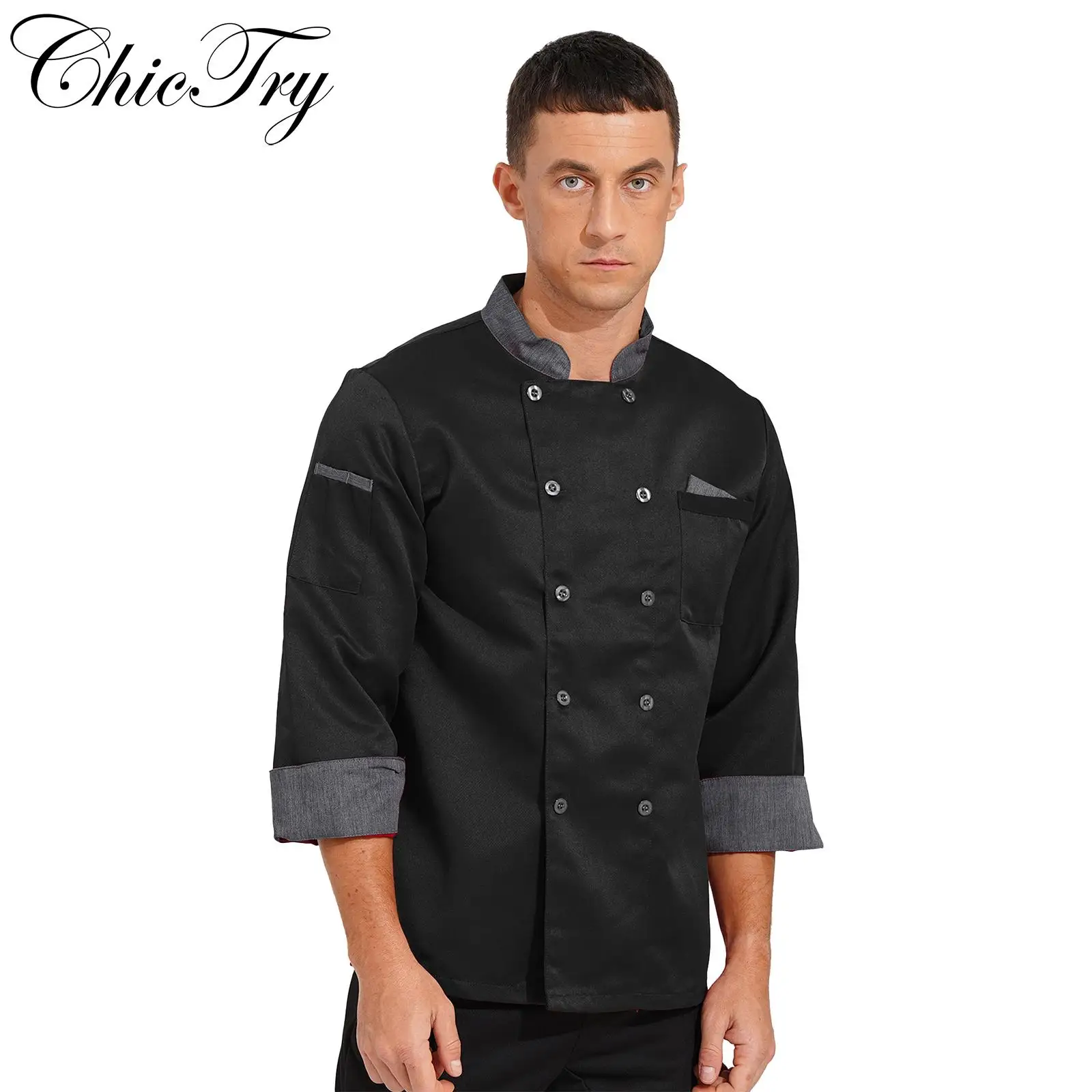 

Unisex Mens Womens Chef Shirt Work Uniform Long Sheeve Chef Coat Double Breasted Working Cooking Jacket Restaurant Hotel Kitchen