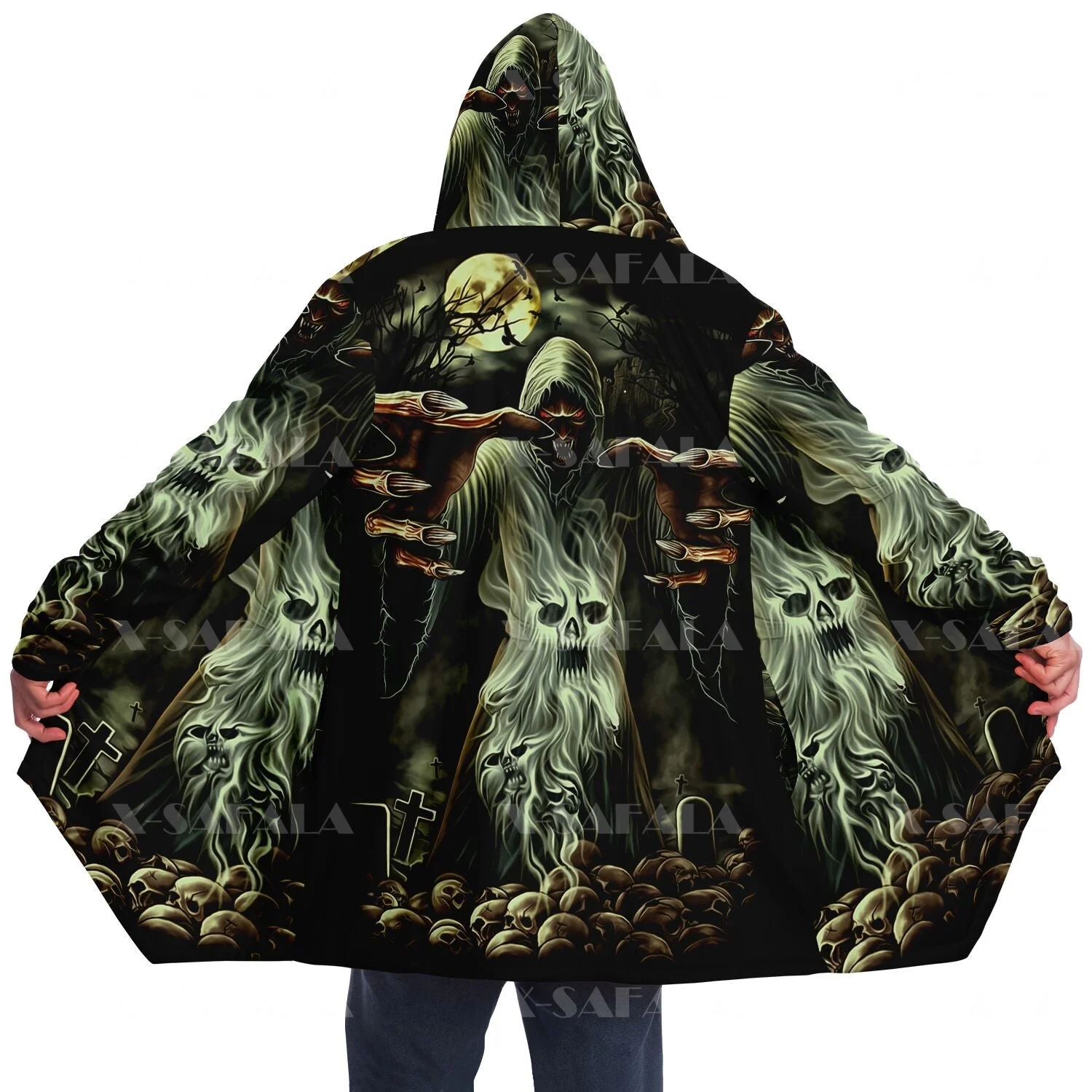 Thick Warm Hooded Cloak for Men Blood Skull Death Praying Overcoat Coat 3D Print Windproof Fleece Cape Robe Hooded Blanket-4