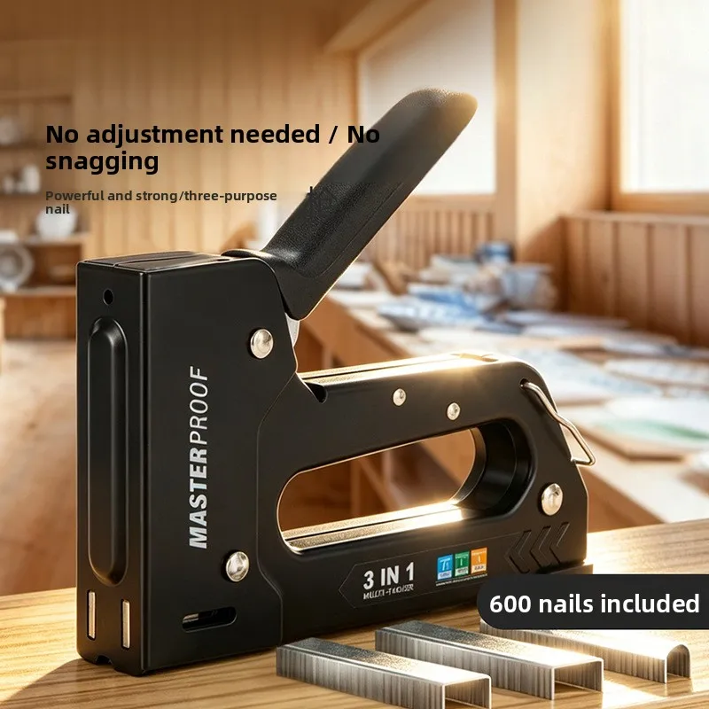3‑in‑1 Manual Stapler Non‑Adjustable Professional Hand Nail Gun Woodworking Sofa Photo Frame Installation