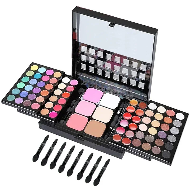 Coffret de maquillage avec boîte en aluminium pour femme, fard à barrage, rouge à lèvres, eye-liner, correcteur, poudre, BLO256