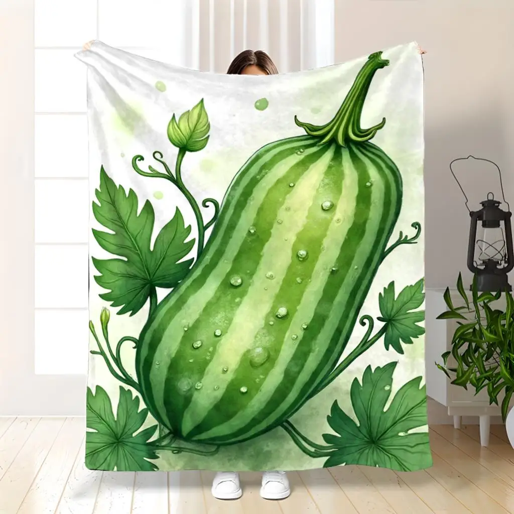Green vegetables cucumbers Flannel printed blanket suitable for all seasons suitable for living room office sofa and travel