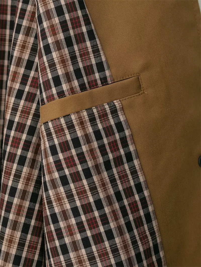 سترة نسائية خريف 2025 جديد الجمل كم طويل النمط البريطاني بسيط خندق معطف سترة موضة عادية فضفاضة ومتعددة الاستخدامات