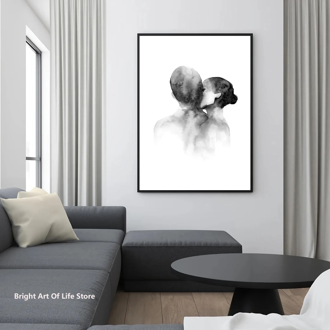 Black & White Water Colour Couples Kiss Holding Hands painting Poster, Quality Print, Home Décor Wall Art Fashion