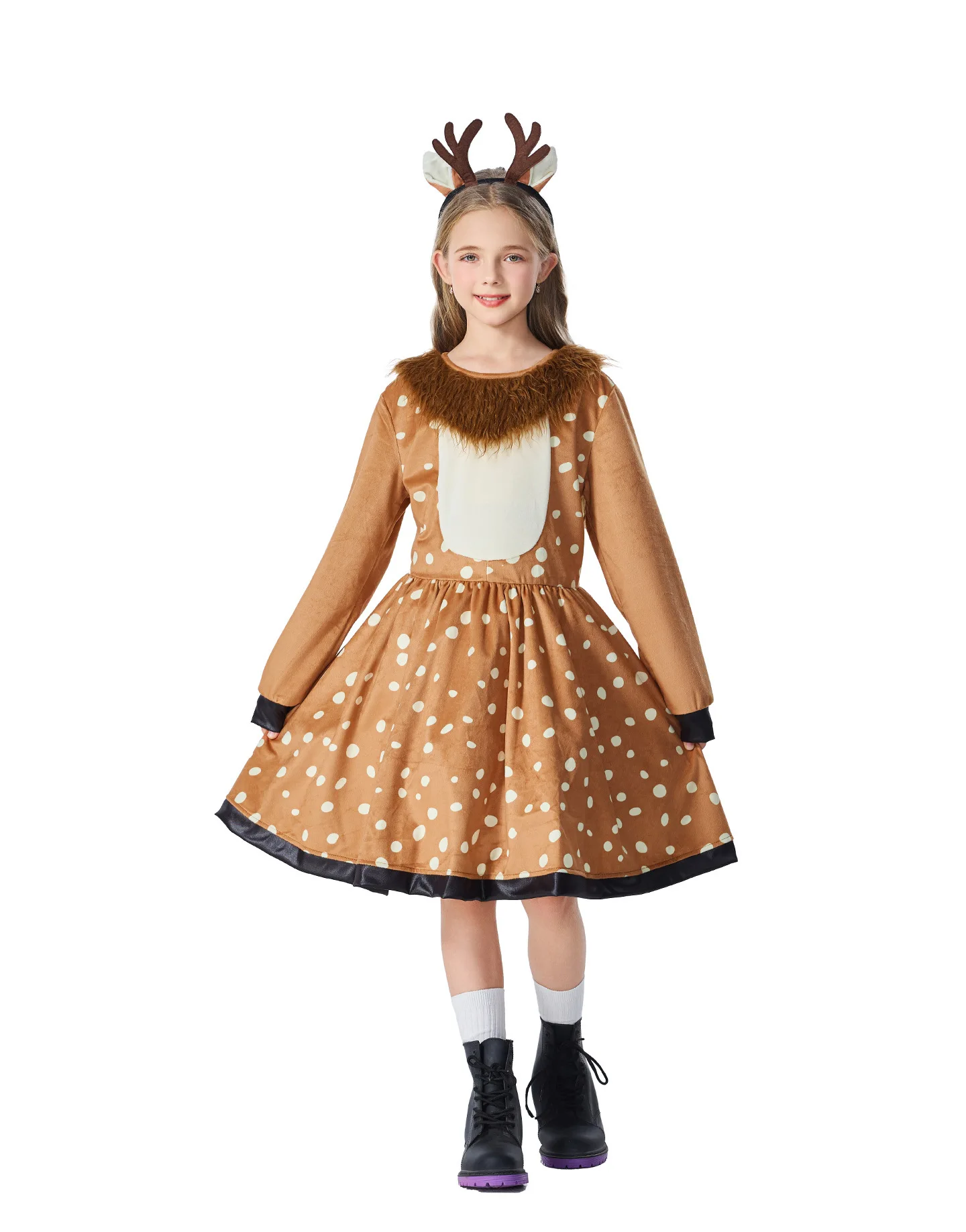 Wunderschönes Weihnachts-Rentier-Kostüm für Kinder, weiches, gepunktetes, ausgestelltes Festkleid, Weihnachts-Bühnenauftritt, Party, Tierkostüm – Detail 7