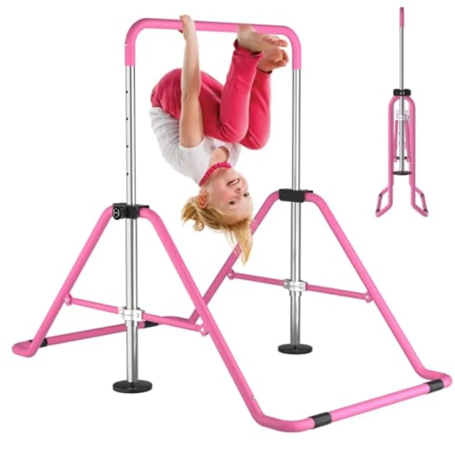 

Home gymnastics bar for kids aged 3-7 steel construction pink adjustable height with non-slip grips