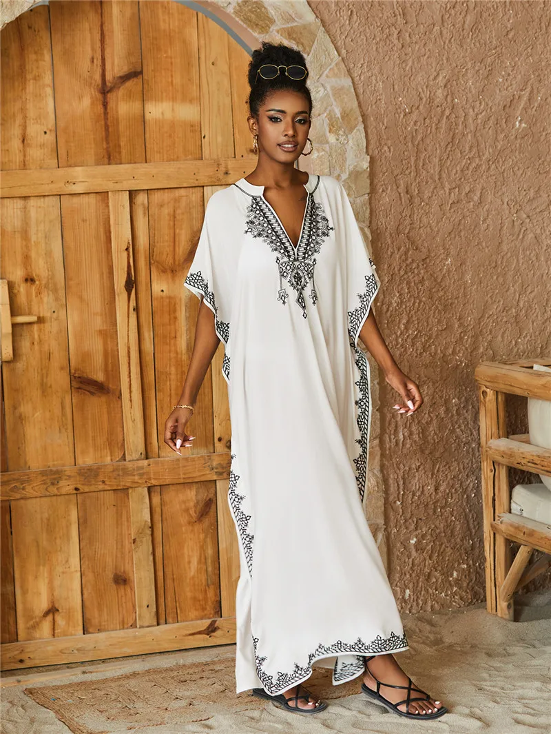 Sukienki Kaftan Strój kąpielowy dla kobiet Strój kąpielowy Coverup Plus Size Caftan plażowy Cover Up na stroje kąpielowe Haft