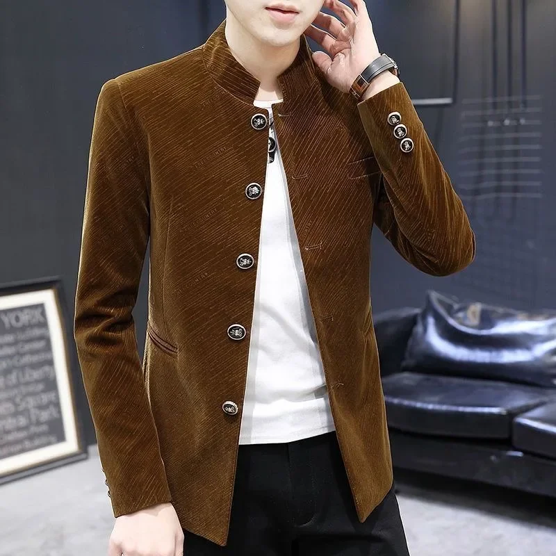 

Винтажная однотонная однобортная куртка для мужчин, элегантная мужская одежда, оригинальные модные пальто 2025 года, модные мужские костюмы и пиджаки