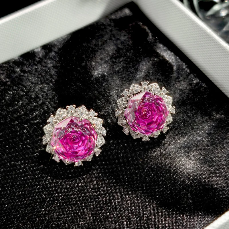 Octagonal Rose Cut 3D Flower Zircon Necklace Earrings Ring Set for Women High-end Date Gift