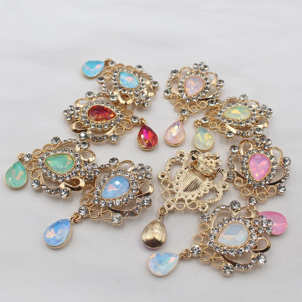Factory direct sales of 2 pieces/box of gold diamond crystal water droplet pendant,made of mocha material,DIY pin simple multifu